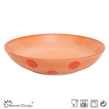 Orange Color Hand Painting Stoneware Open Soup Bowl